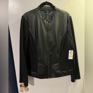 Alfani Mixed-Media Zip-Front Jacket Size L (leather look)